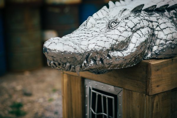 Stainless steel crocodile sculpture. Unique and beautiful fine art for your home and garden