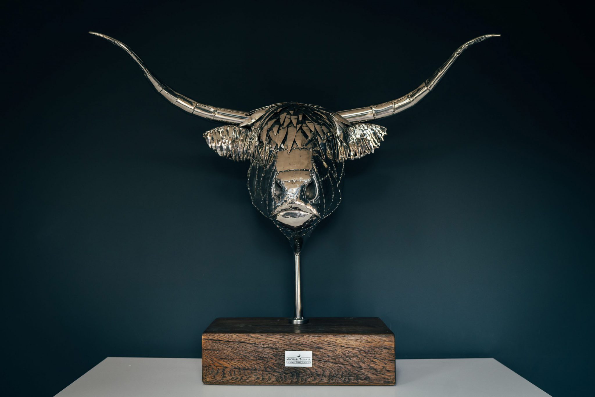 Highland Cow Head Michael Turner Stainless Steel Sculptures