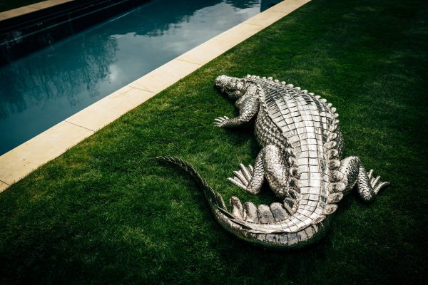 Unique garden sculpture of a crocodile