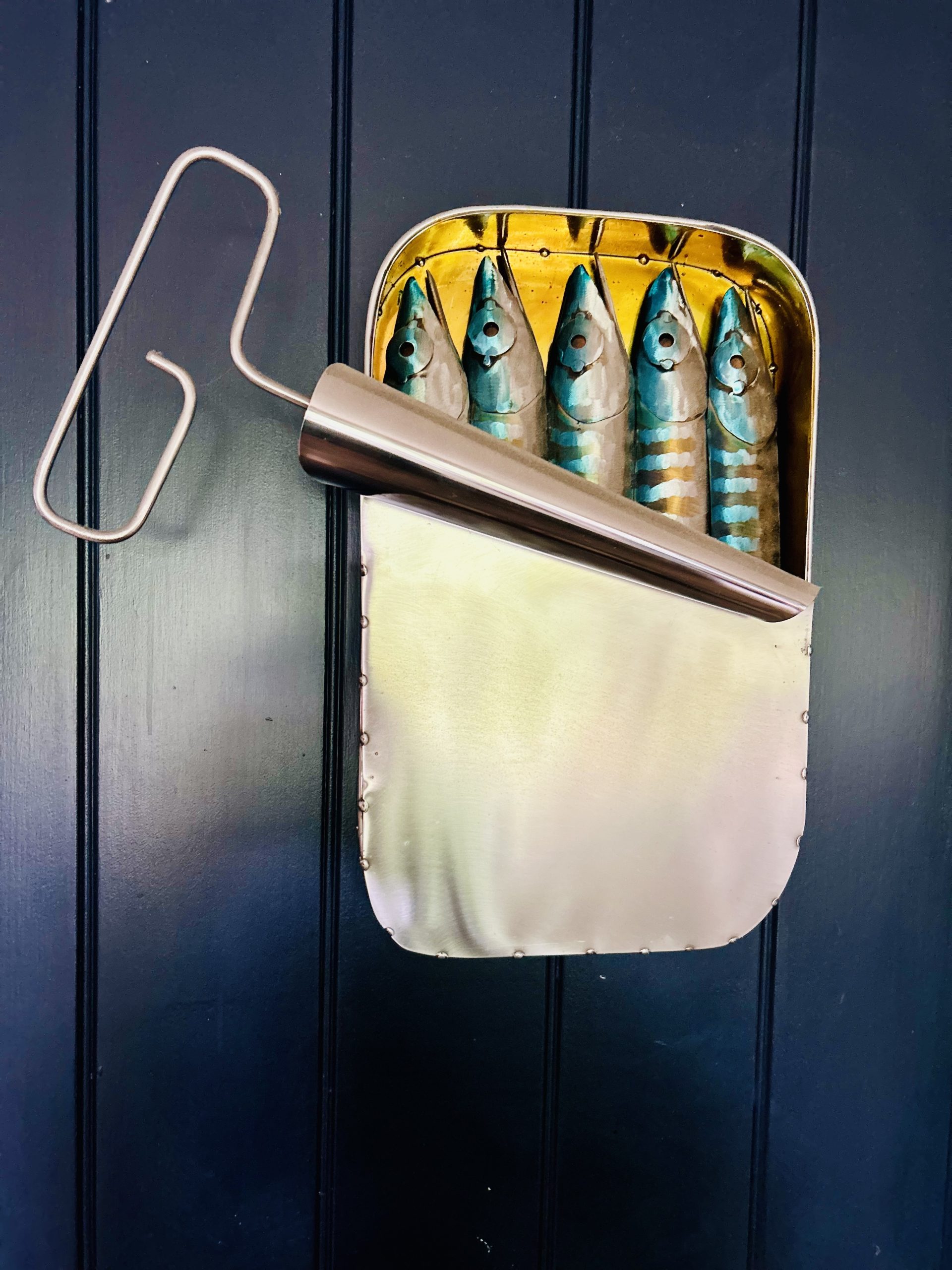 Tin of sardines for the ktichen wall at home. Unique gift ideas and scultures for your home.